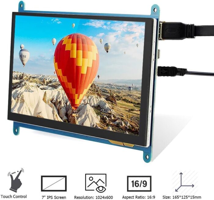 Besomi Electronics 7-Inch High-Definition IPS Screen LCD - 1024x600 Resolution - Tempered Glass - Compatible with Raspberry Pi, Arduino, Windows 7, 8, 10 PC, TV, and More