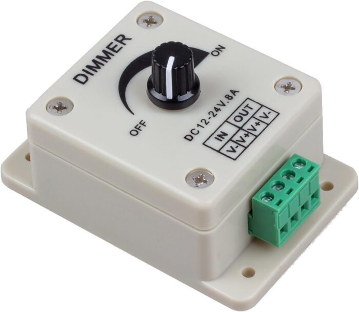 Besomi Electronics Dimmer LED Controller - Knob-Operated, Infinitely Adjustable Brightness - Single Output Channel, DC12 to 24V, 0.8A - Ideal for Lighting & Ceiling Fans