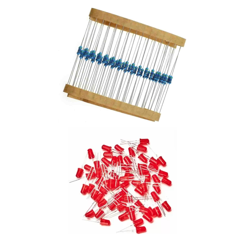 50xLED LIGHT WHITE Kit with 50x 200-Ohm Resistors - Professional LED Kit for Arduino and Raspberry Pi Projects . Red 1