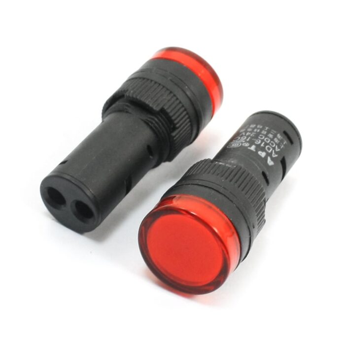 AD16-16C 24V Red LED Indicator - Industrial Electrical Indicator Light with 16mm Hole Diameter